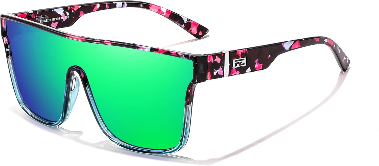 

Солнцезащитные очки FEISEDY для женщин и мужчин, модные зеркальные линзы, солнцезащитные очки для вождения и пляжа с защитой от УФ-излучения UV400, модель B2996, Blue Purple Flower Frame & Green Mirrored Lens