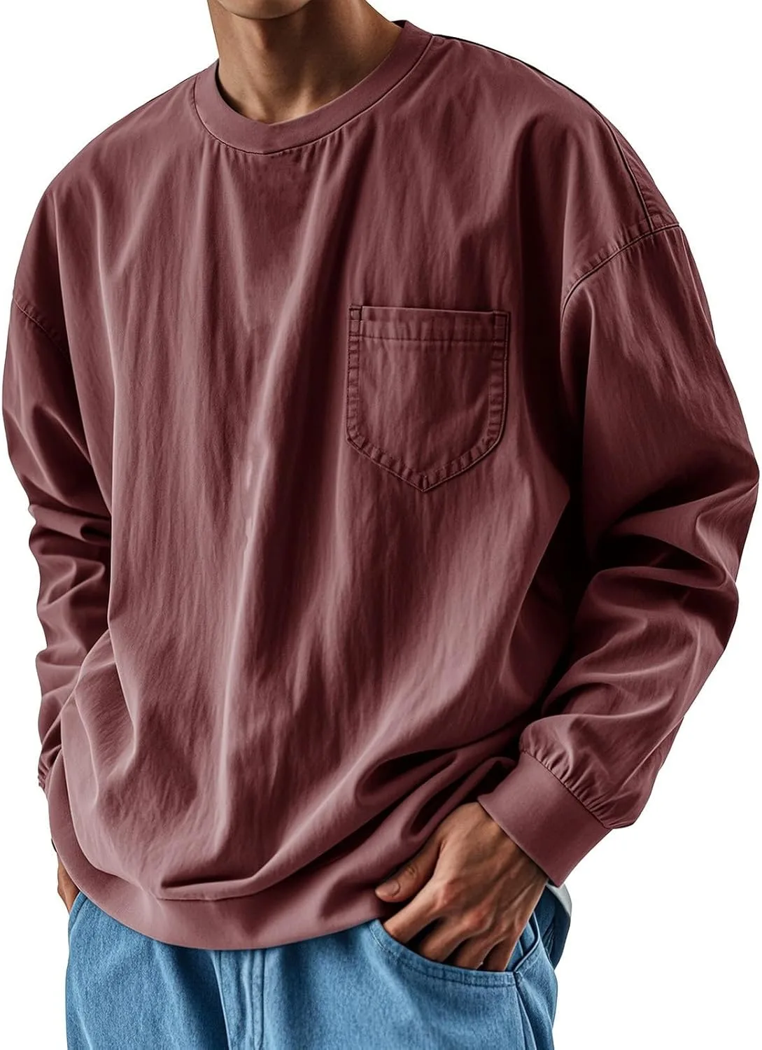 

Мужская футболка Casual Oversized с длинным рукавом и карманом QWKLEAJ