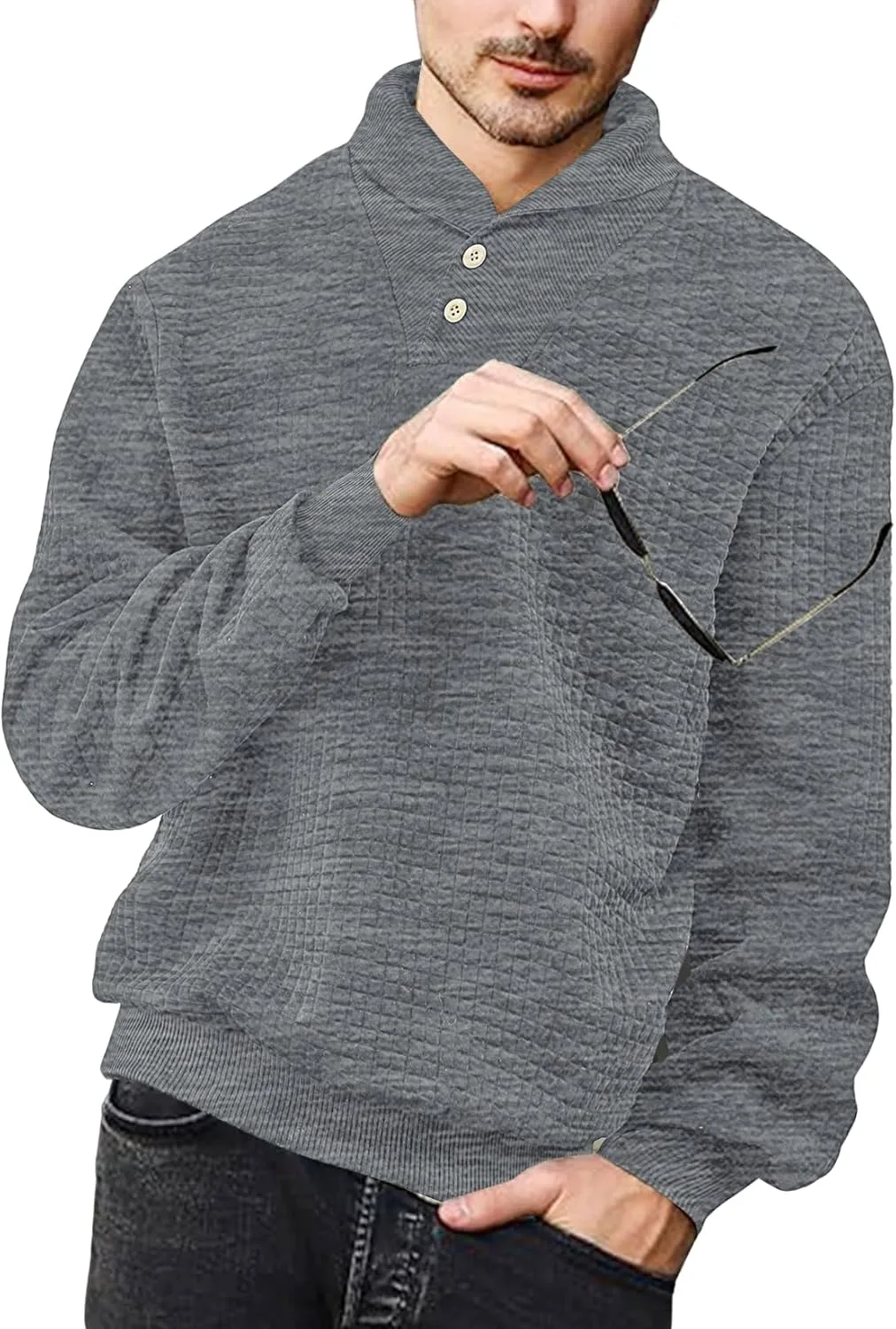 

Мужской свитер с воротником шаль и длинными рукавами LIZALIG