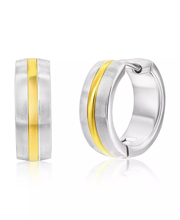 

Серьги-Кольца Huggie Hoops из нержавеющей стали диаметром 15 мм с матовой и полированной отделкой Metallo, silver/gold