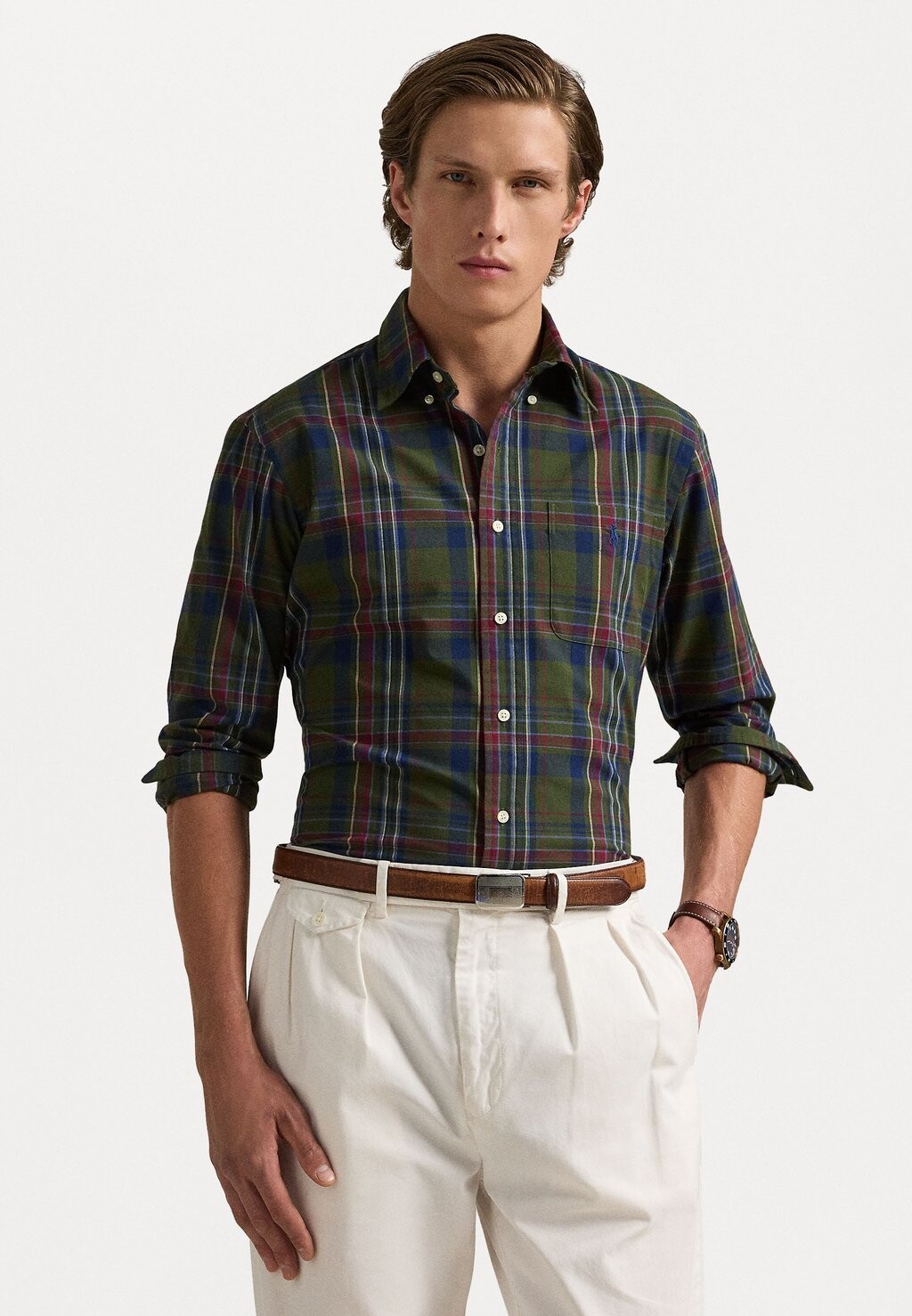 

Рубашка CUSTOM FIT PLAID PERFORMANCE SHIRT Polo Ralph Lauren, оливковый