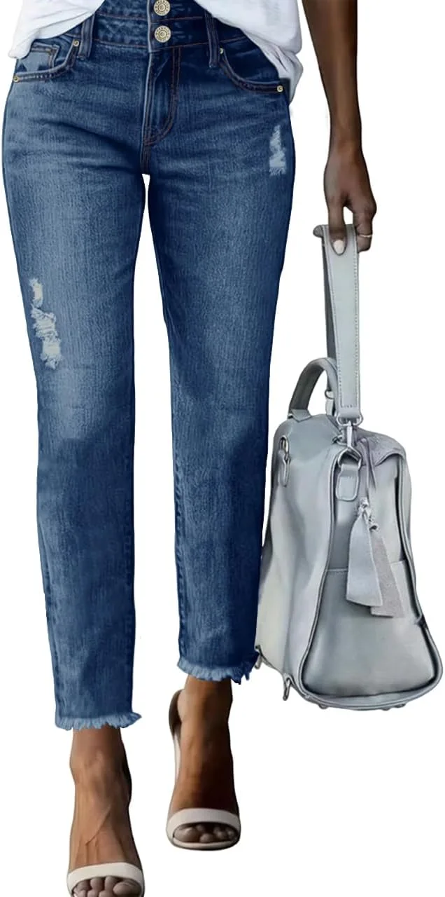 

Женские джинсы MIFOCAL с высокой талией, прямые, с рваным краем