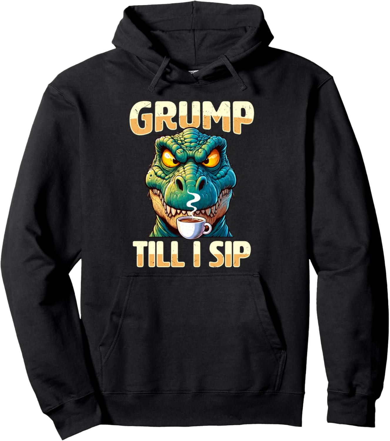 

Худи с изображением сердитого динозавра Трекса и надписью Кофе Grumpy Trex Coffee Hate Mornings Bad Mood, черный