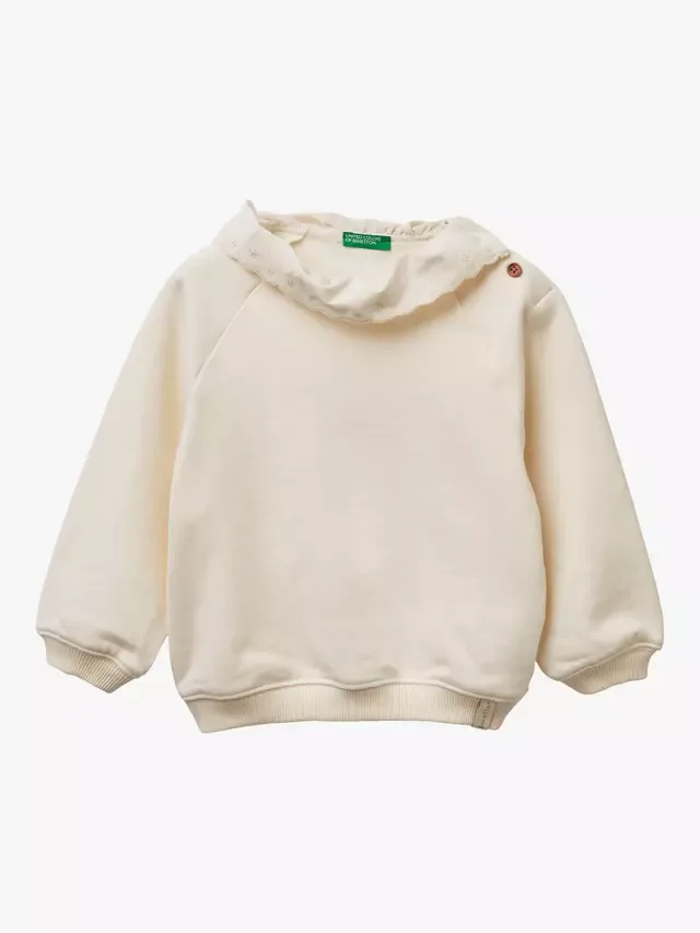 Детский хлопковый джемпер с круглым вырезом, белый Benetton