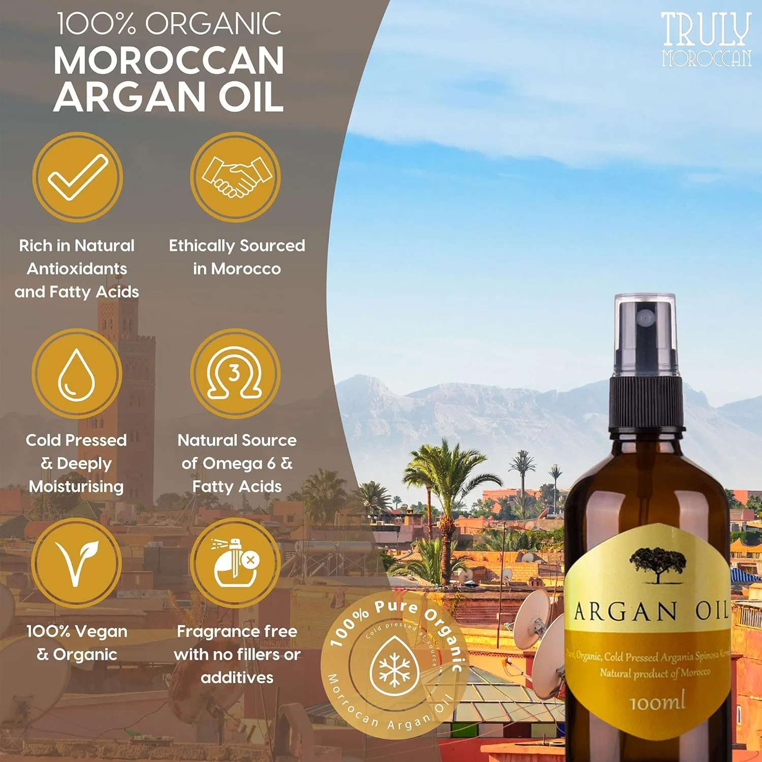 Марокканское аргановое масло 100% чистое, 100 мл Truly Moroccan — фото 3