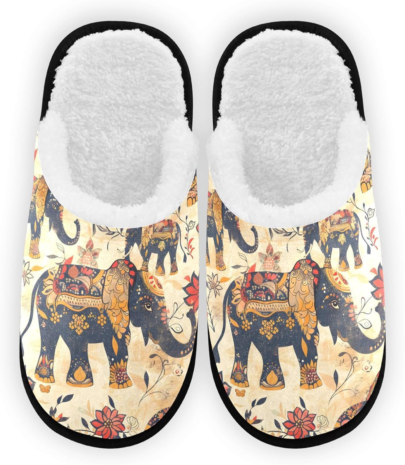 

Винтажные плюшевые тапочки FENOCHE Bohemian с изображением слона для женщин и мужчин, теплые и удобные, для дома, путешествий и SPA, с противоскользящей подошвой, Multicolor