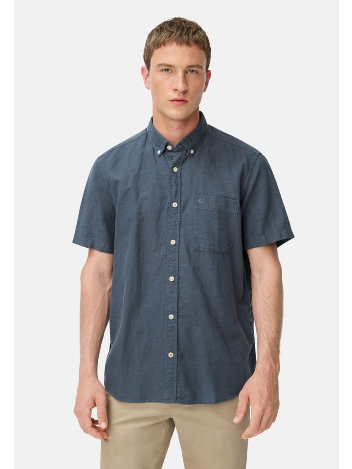 

Рубашка с короткими рукавами из смеси льна и хлопка, чернильно-синего цвета. Camel Active
