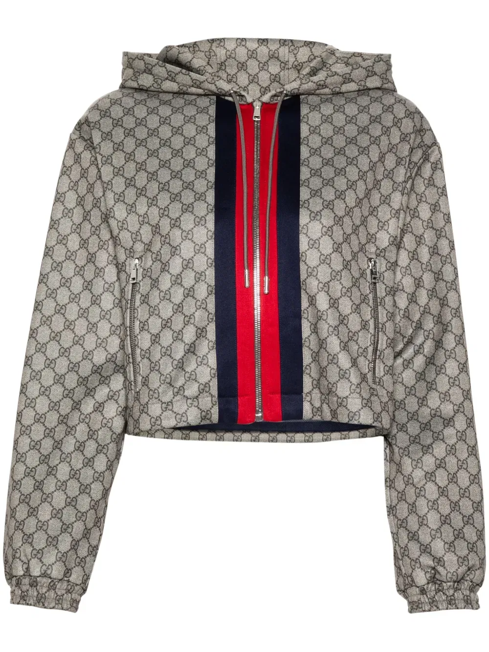 Жакет Gucci Укороченный с логотипом GG, с капюшоном и молнией, коричневый