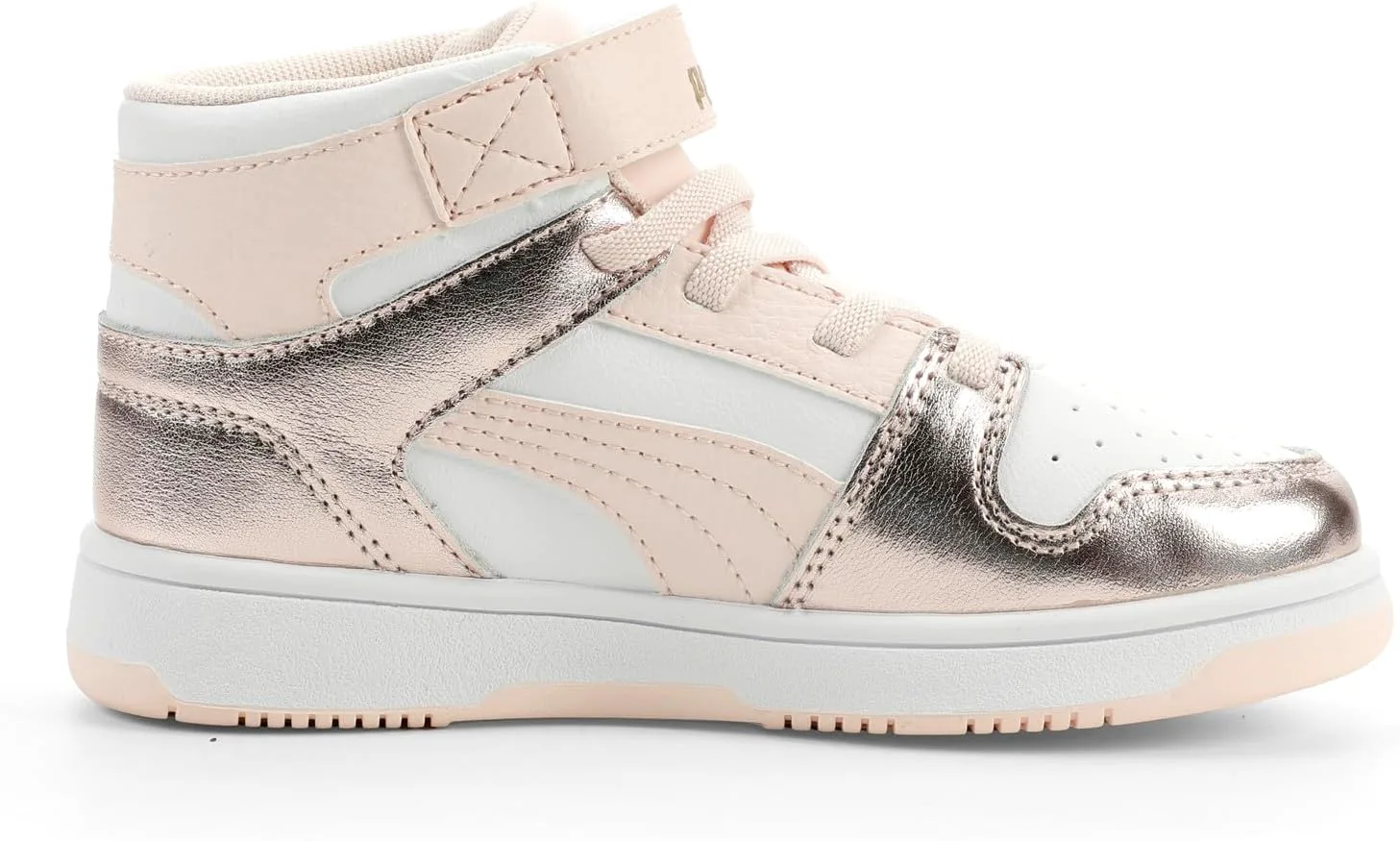 Кроссовки PUMA для детей Rebound Layup Mid на липучках, белый/золотой — фото 3