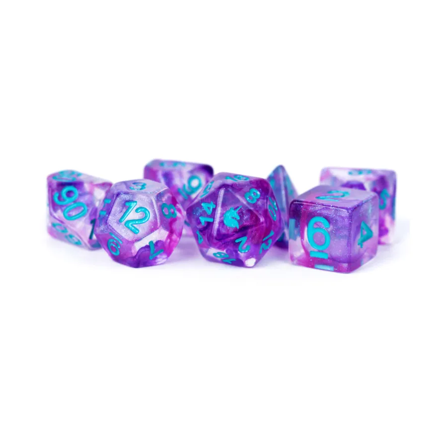 

Poly Set Violet Infusion с синим (7), Resin Dice - Unicorn (Metallic Dice Games)