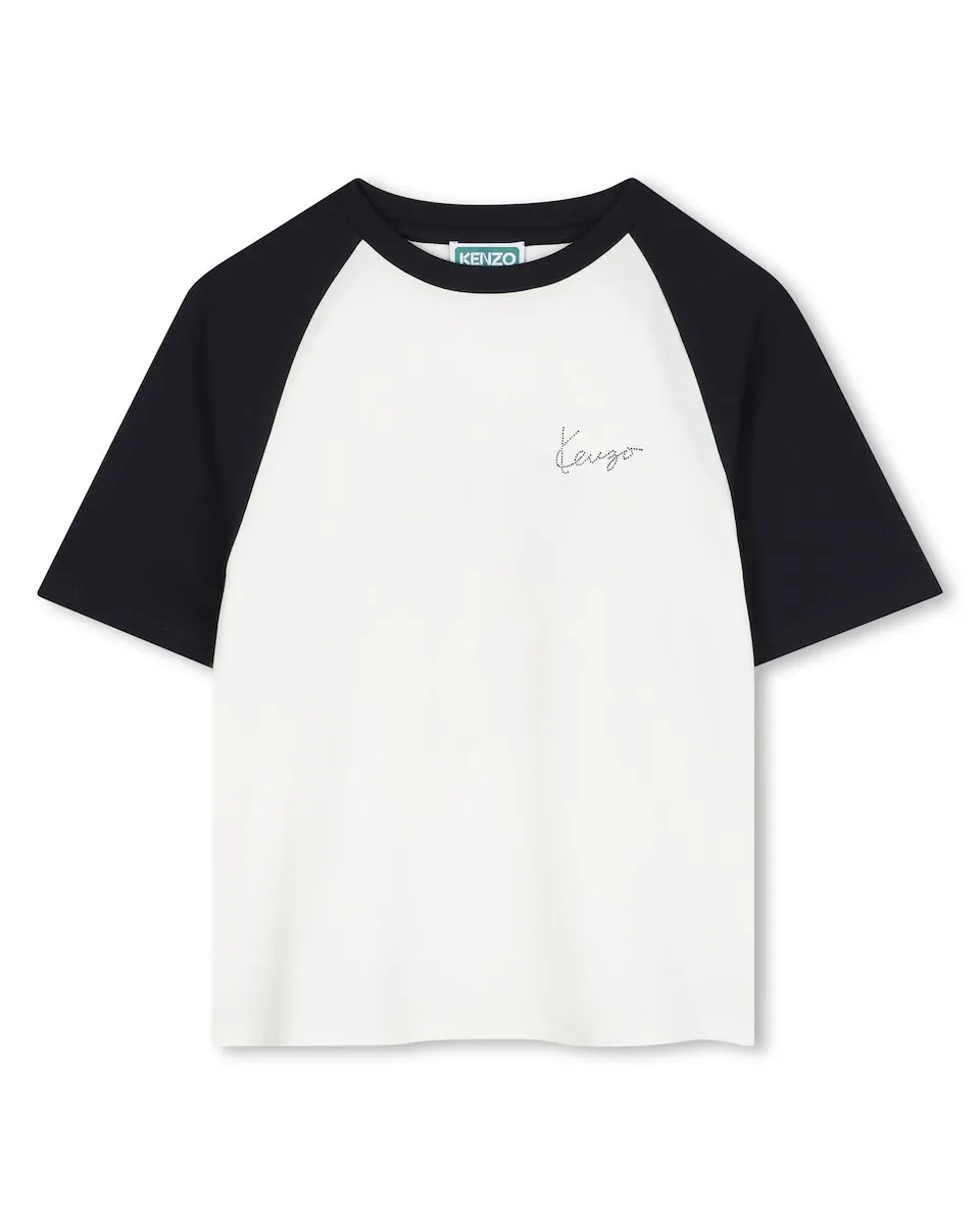 

Детская хлопковая футболка с контрастными рукавами Kenzo Kids, белый