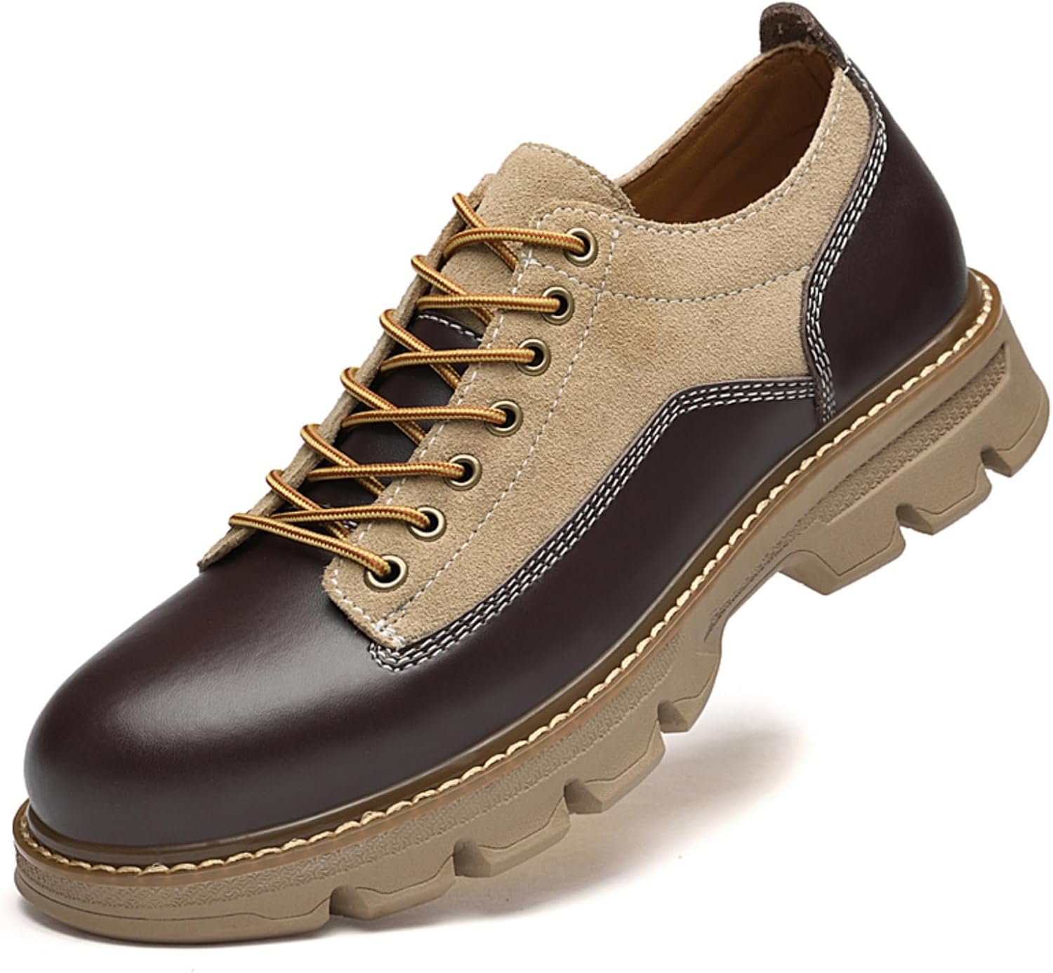 

Мужские оксфорды из кожи и замши - противоскользящая резиновая подошва и круглый носок, шнуровка, для повседневного рабочего стиля Lshwcift, Brownness