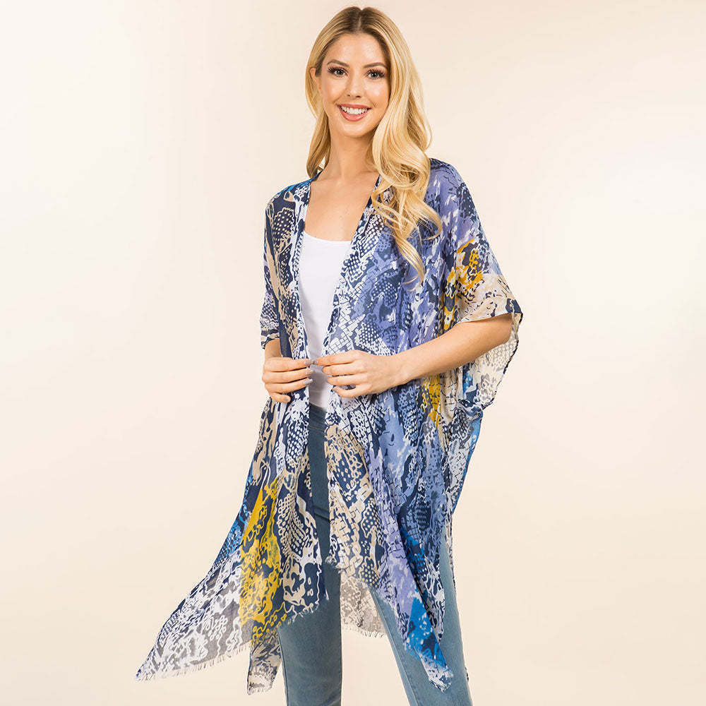 

Легкий кимоно-пончо с принтом под змеиную кожу TRUEDAMES, синий