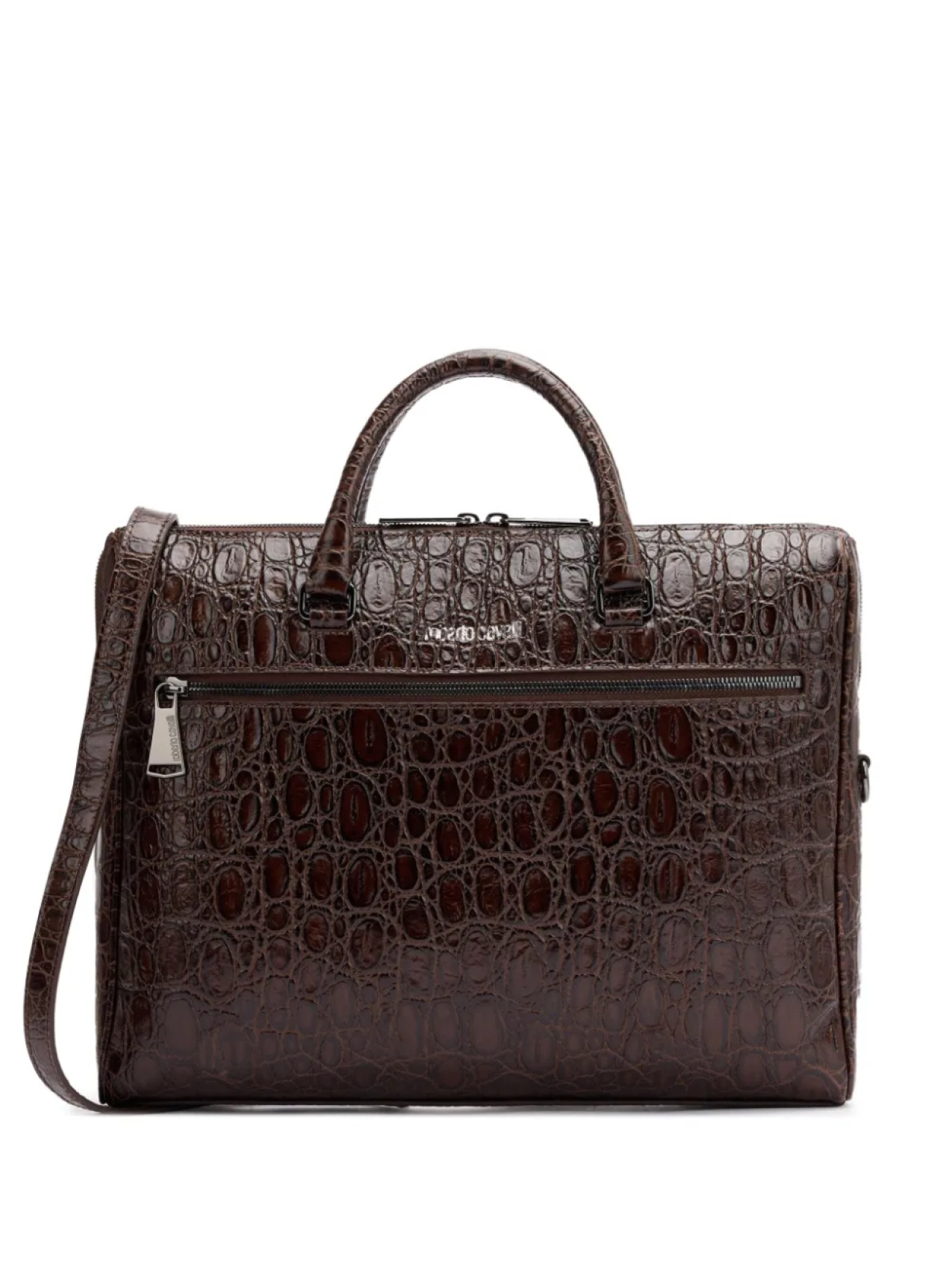 

Портфель с тиснением под кожу крокодила Roberto Cavalli, коричневый