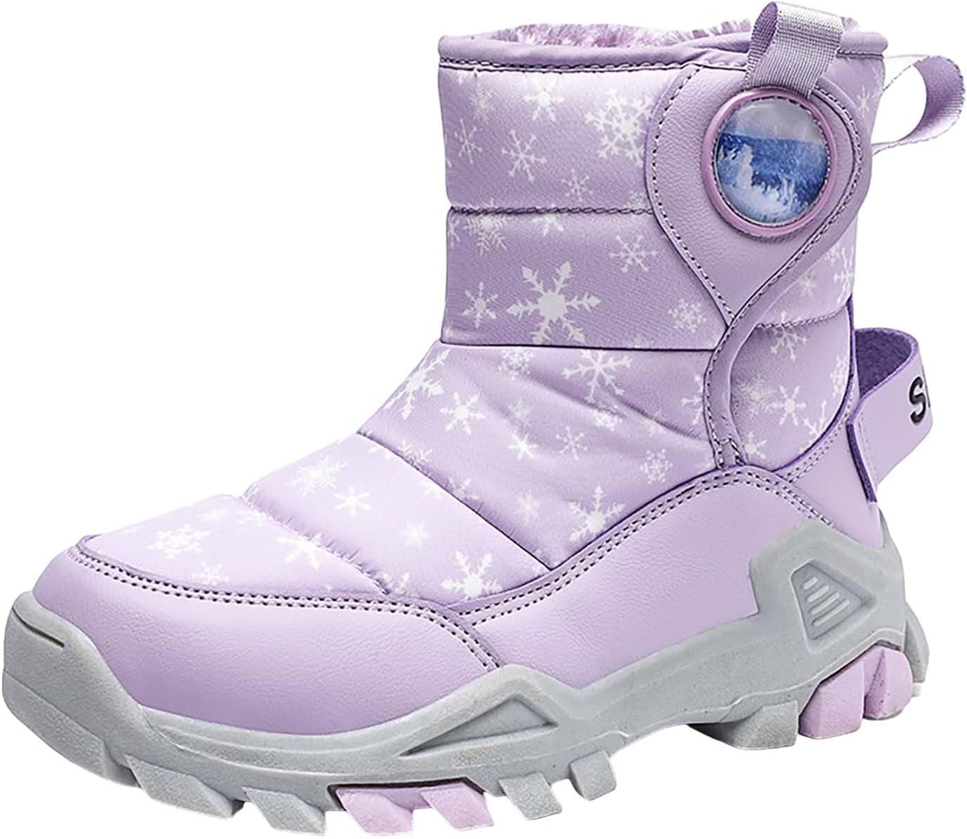 

Водонепроницаемые детские зимние ботинки для девочек и мальчиков, малышей, с флисовой подкладкой, утепленные, противоскользящие ботинки средней высоты Generic, фиолетовый