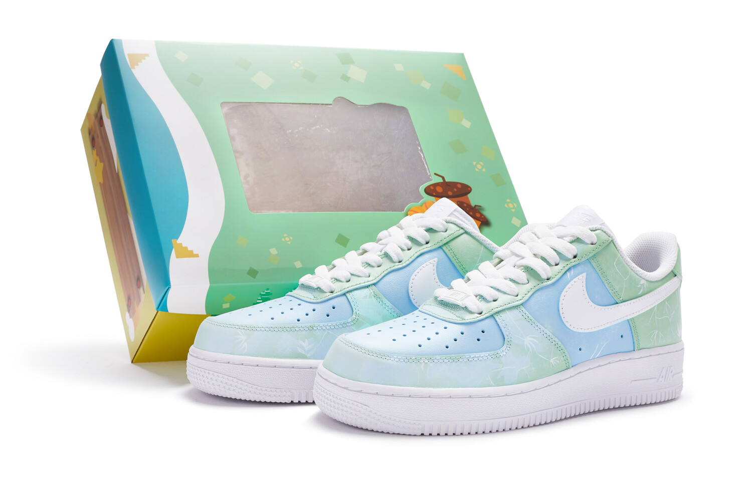 

Кроссовки Nike Air Force 1 Skateboard Shoes Women's Low-Top Green/Blue/White