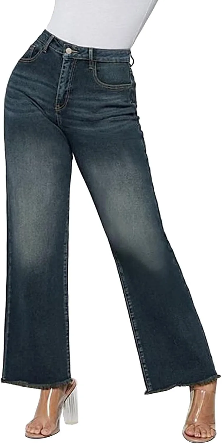 

Uillui Plus Size джинсы для женщин Relaxed Fit Straight Wide Leg High Waist Bootcut Denim Retro Wash