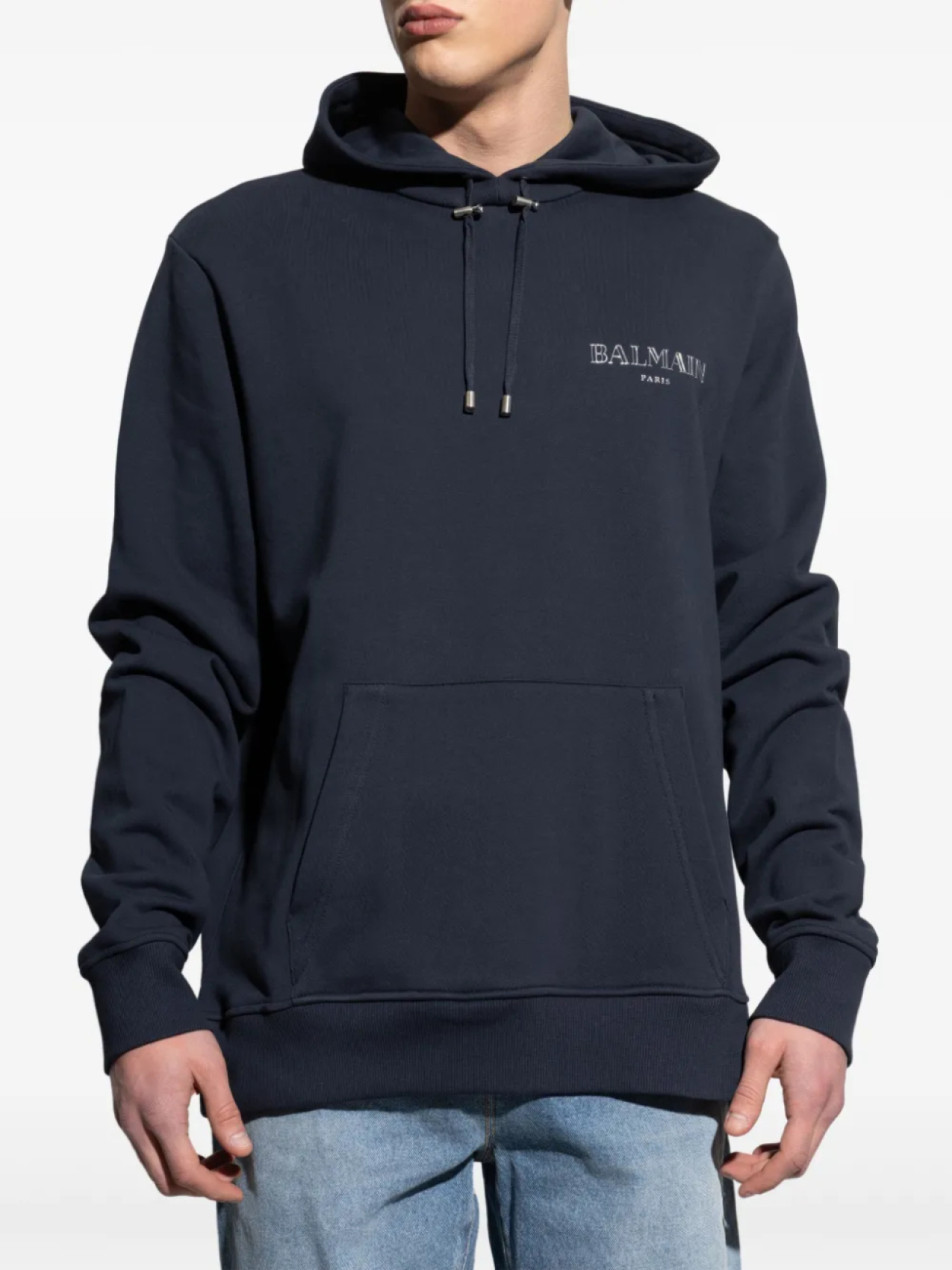 Толстовка с капюшоном и завязками на шнурке с логотипом Balmain, синий — фото 3