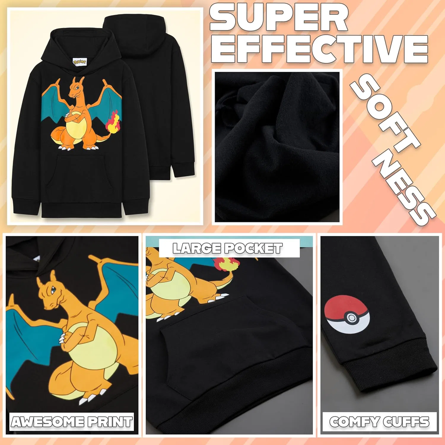 Детский спортивный костюм Pokemon Charizard, 2 предмета: худи и джоггеры, черный — фото 4