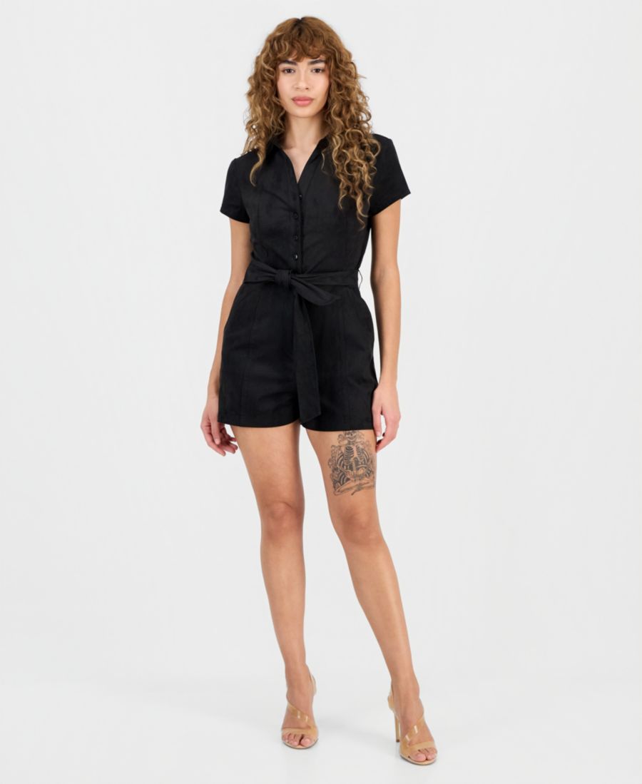 

Женский комбинезон Jene с короткими рукавами из искусственной замши GUESS, Jet Black A996