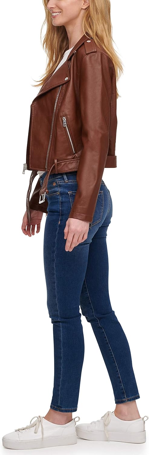 Женская куртка-косуха Levi's из искусственной кожи с поясом, темно-коричневый — фото 3