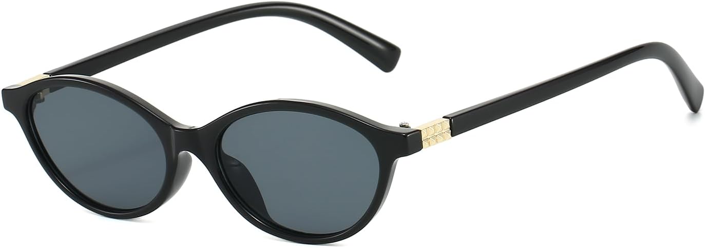 

Солнцезащитные очки LJCZKA в стиле ретро, ​​овальные, для женщин и мужчин, 90-е годы, маленькие овальные солнцезащитные очки, модные винтажные очки в стиле «кошачий глаз» (Y2K), защита от УФ-излучения UV400, Black Grey