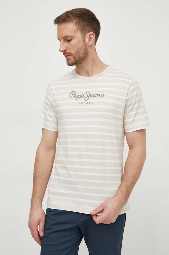 

Хлопковая футболка STRIPED EGGO Pepe Jeans, бежевый