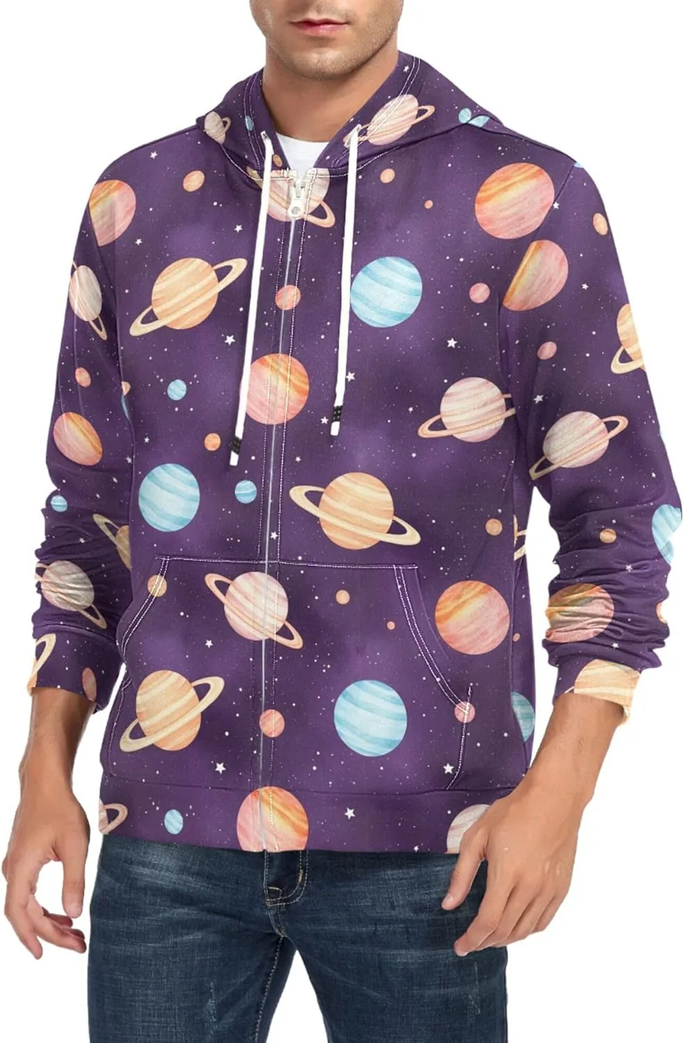 

Мужская худи с полной молнией Space Planets Stars Galaxy с карманом CUPADA