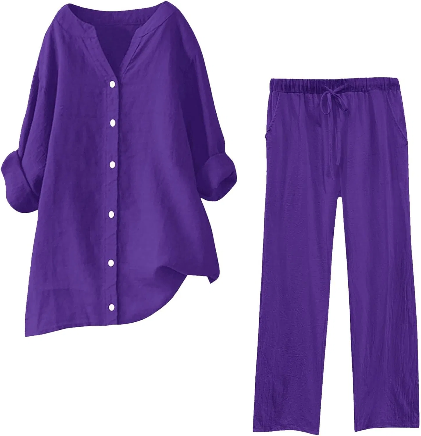 Женский спортивный костюм из хлопка и льна, Z02-purple — фото 2