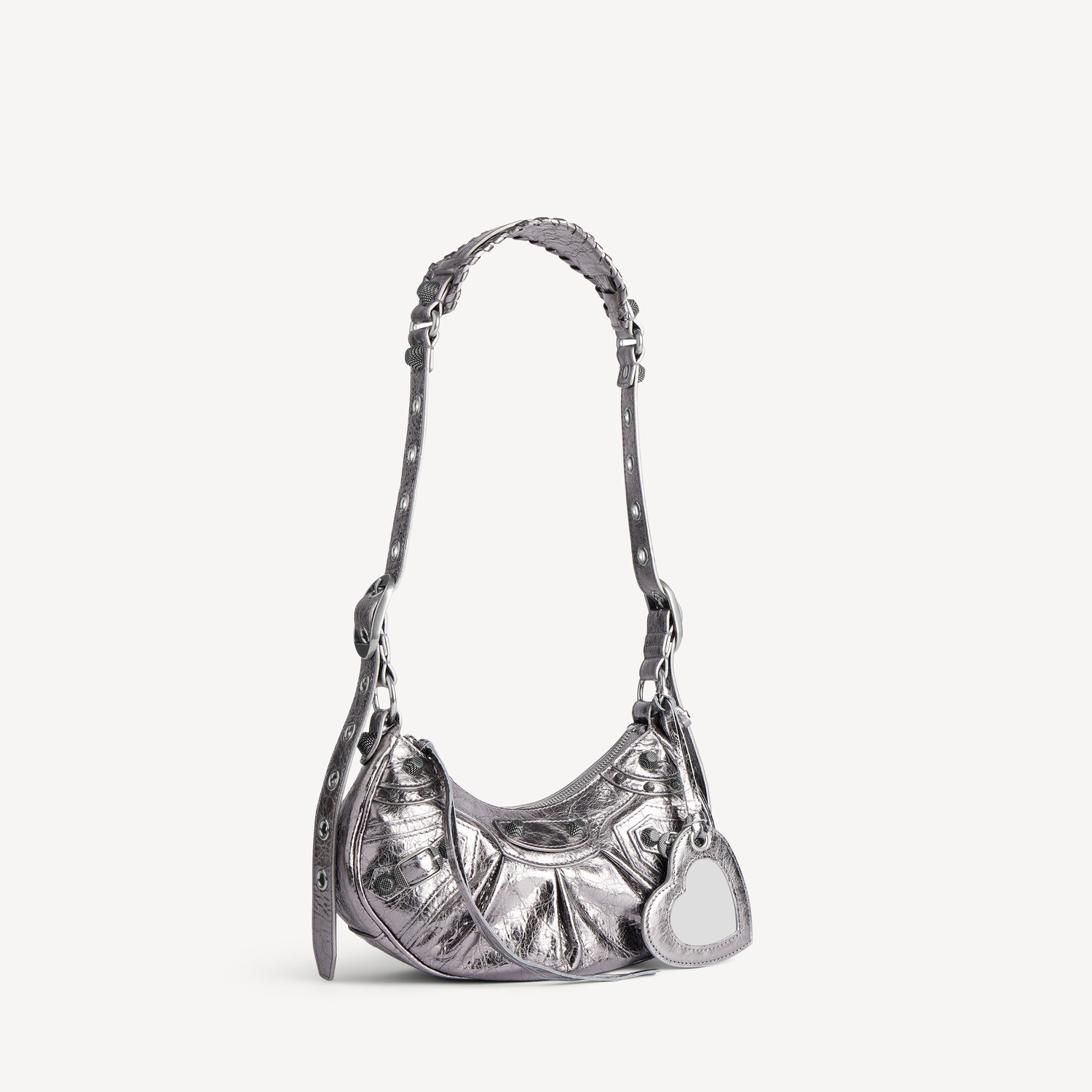 Женская сумка через плечо Le Cagole XS в серебристом цвете BALENCIAGA, серебряный — фото 2