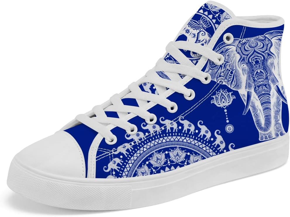 

Высокие кеды из холщовой ткани с принтом мандалы для мужчин и женщин, шнуровка, повседневная обувь Chebing, синий