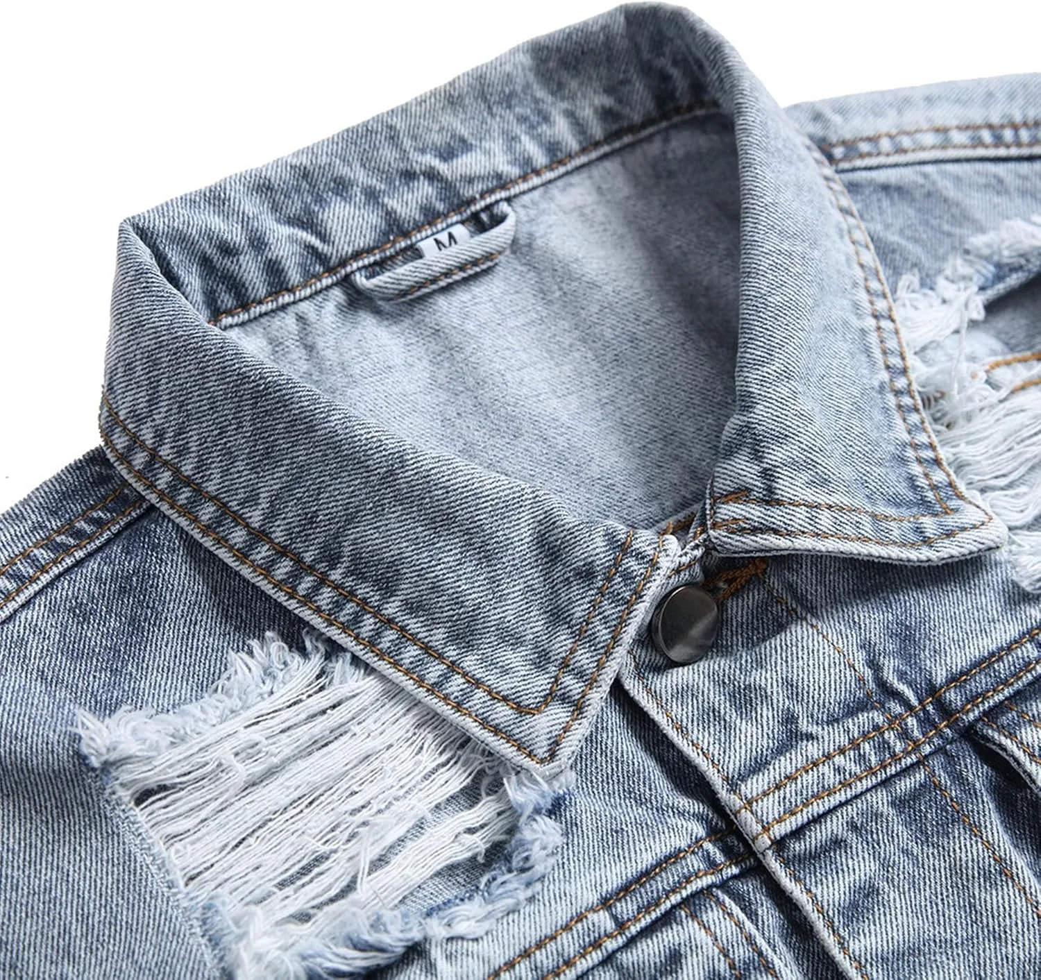 Мужская куртка джинсовая рваная Destroyed Denim Generic, светло-голубой — фото 2