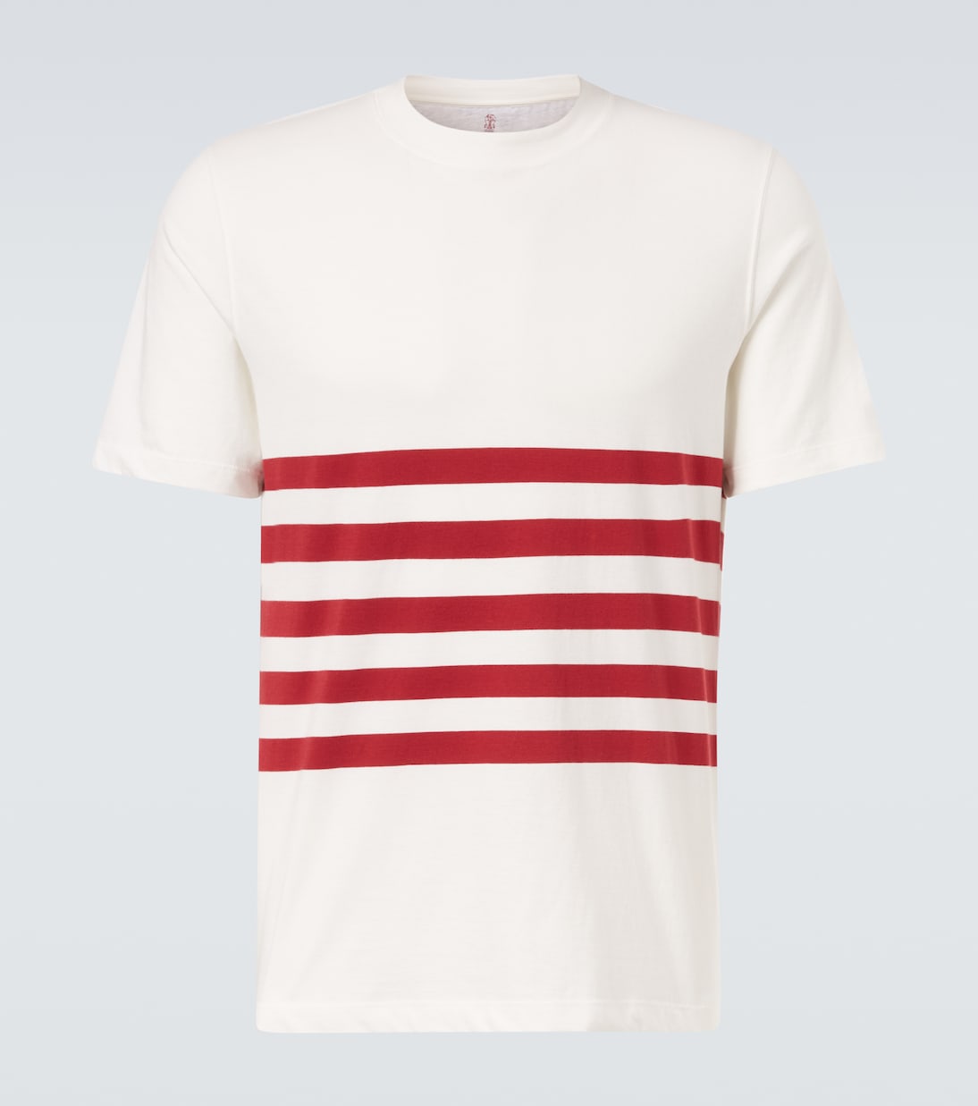 

Полосатая хлопковая футболка из джерси Brunello Cucinelli, White Cherry Red