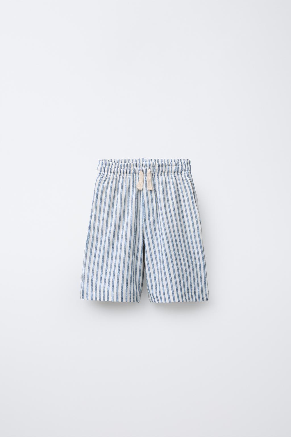 

Полосатые деревенские шорты-бермуды ZARA, цвет Navy/White