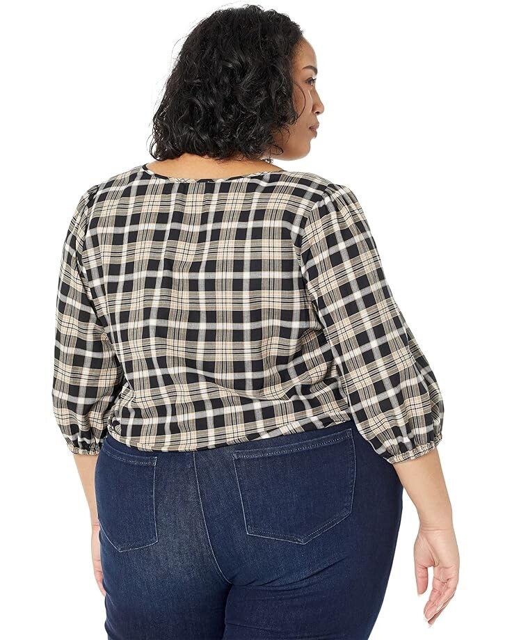 

Топ Michael Kors Plus Size Yarn-Dye Flannel Tie Front Top, черный