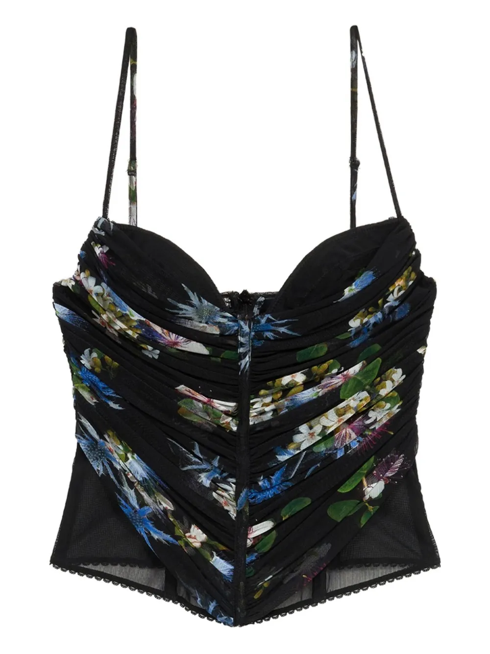 

Топ с цветочным принтом и сборками BLUMARINE, черный