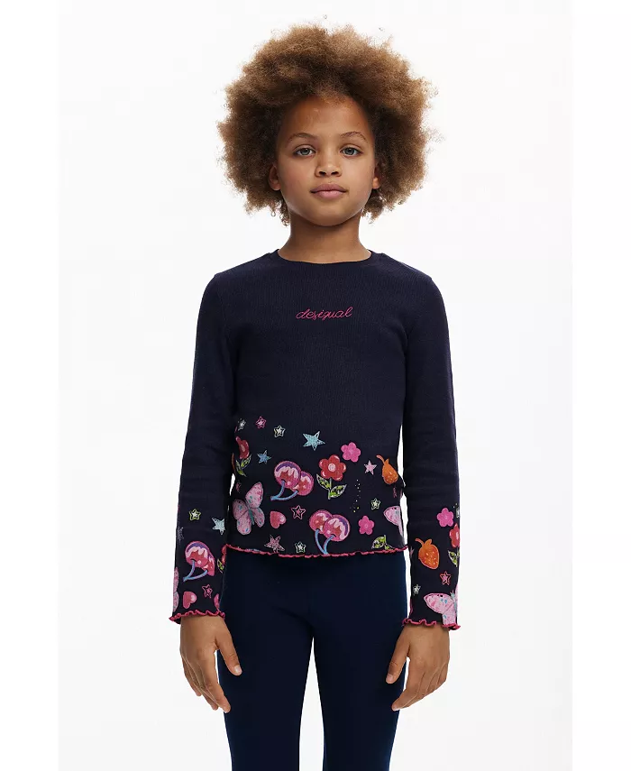 

Футболка с длинным рукавом для девочек с цветочным логотипом Desigual, синий