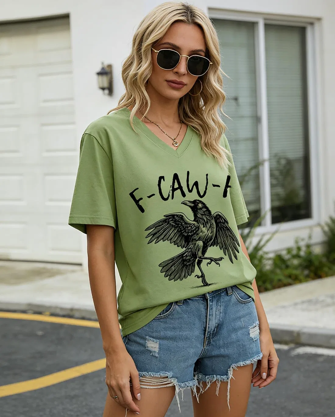 Винтажная футболка F-Caw-F для женщин и мужчин, забавная футболка с изображением вороны и черной птицы, повседневная футболка с V-образным вырезом — фото 2