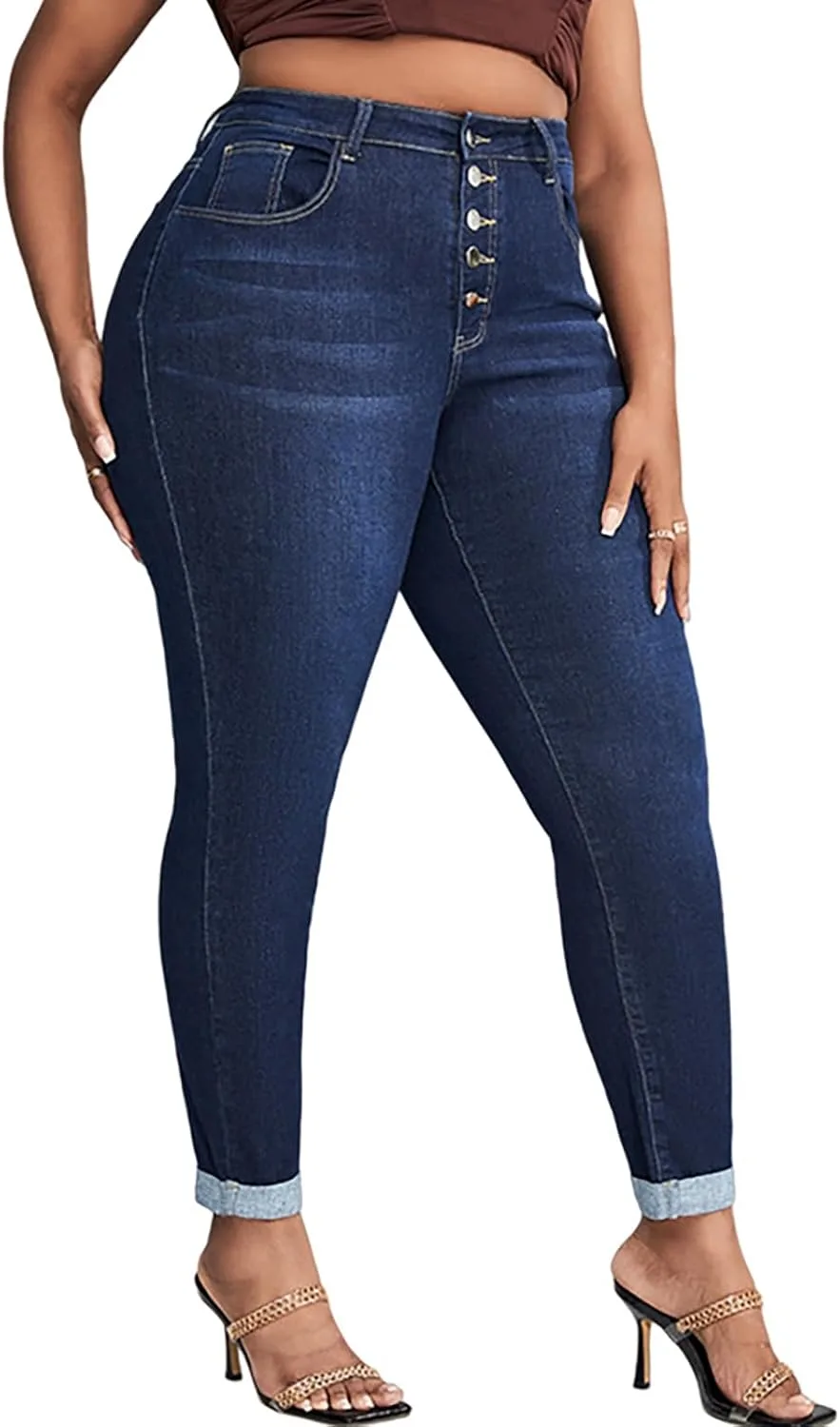 Женские джинсы Curvy Slim Plus Size – высокие скинни джинсы-леггинсы на пуговицах