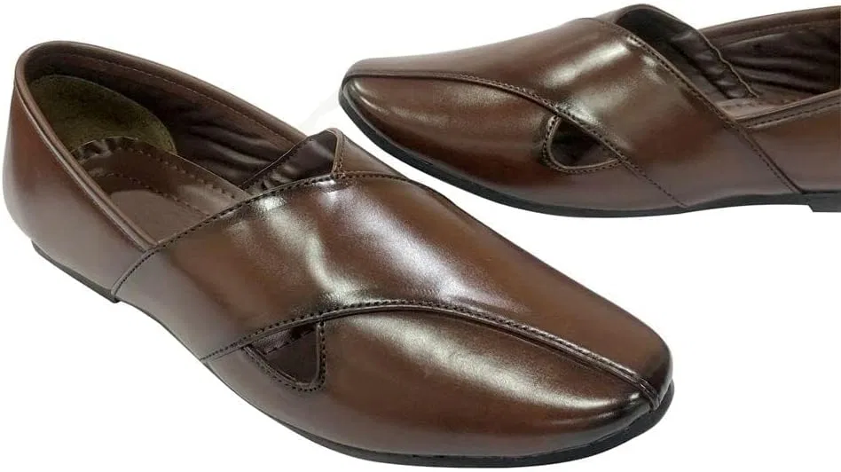 Shoe Bazar Мужские пенджабские джутти, индийские туфли, шервани, коричневые, дышащие, удобные — фото 3