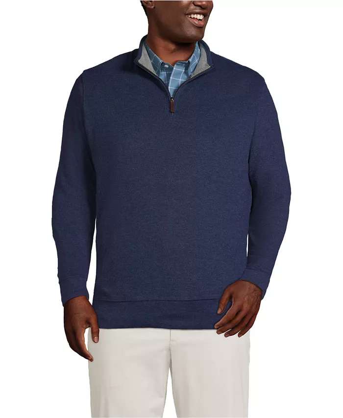 

Мужской большой и высокий свитер Bedford Rib с четвертью молнии Lands' End, синий