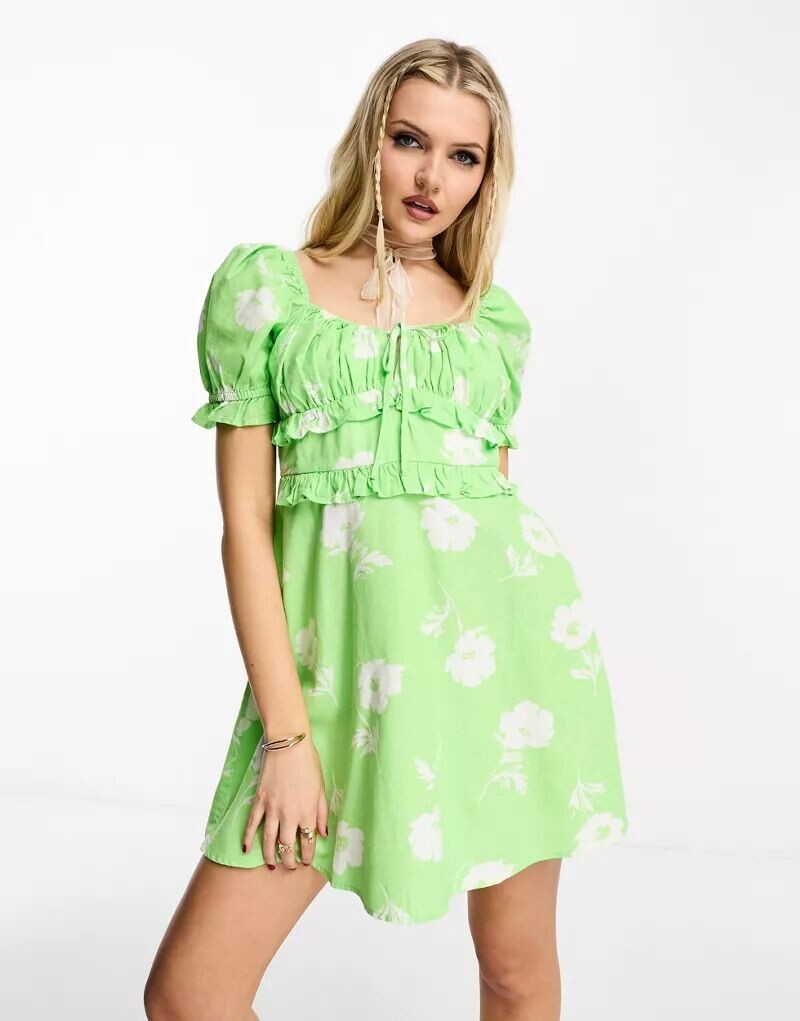 

Повседневное льняное платье мини с цветочным принтом Miss Selfridge