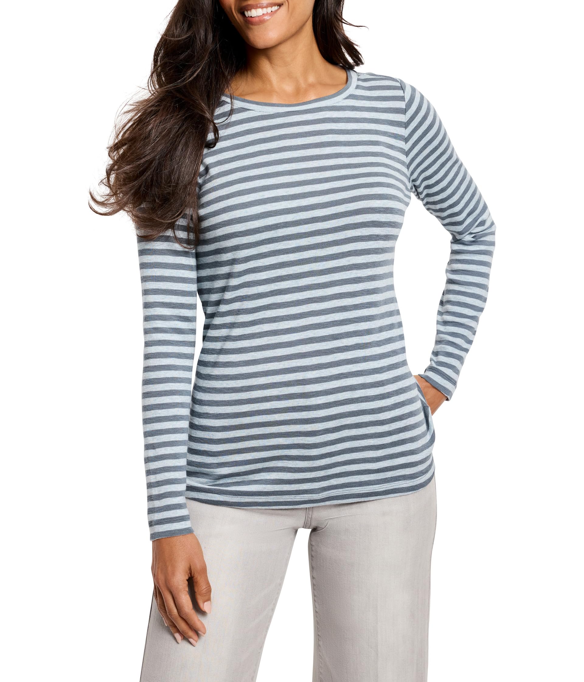 

Футболка NIC+ZOE Striped Bracelet Sleeve Boat Tee, Blue Multi 1