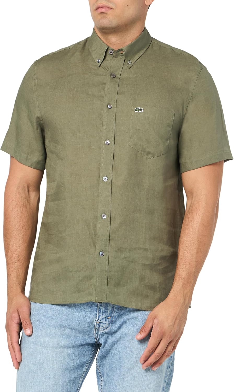 

Lacoste мужская повседневная рубашка на пуговицах из льна Regular Fit, Tank Green