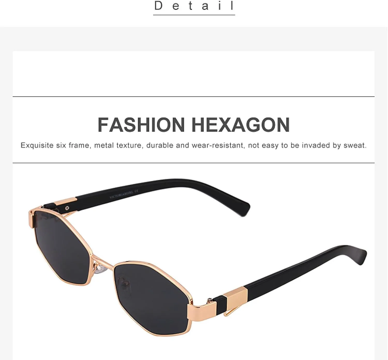 

Винтажные панк-солнцезащитные очки для женщин с цепочкой, маленькая оправа, роскошные шестиугольные очки с защитой от УФ-излучения UV400 TYUVIVO, Gun Black