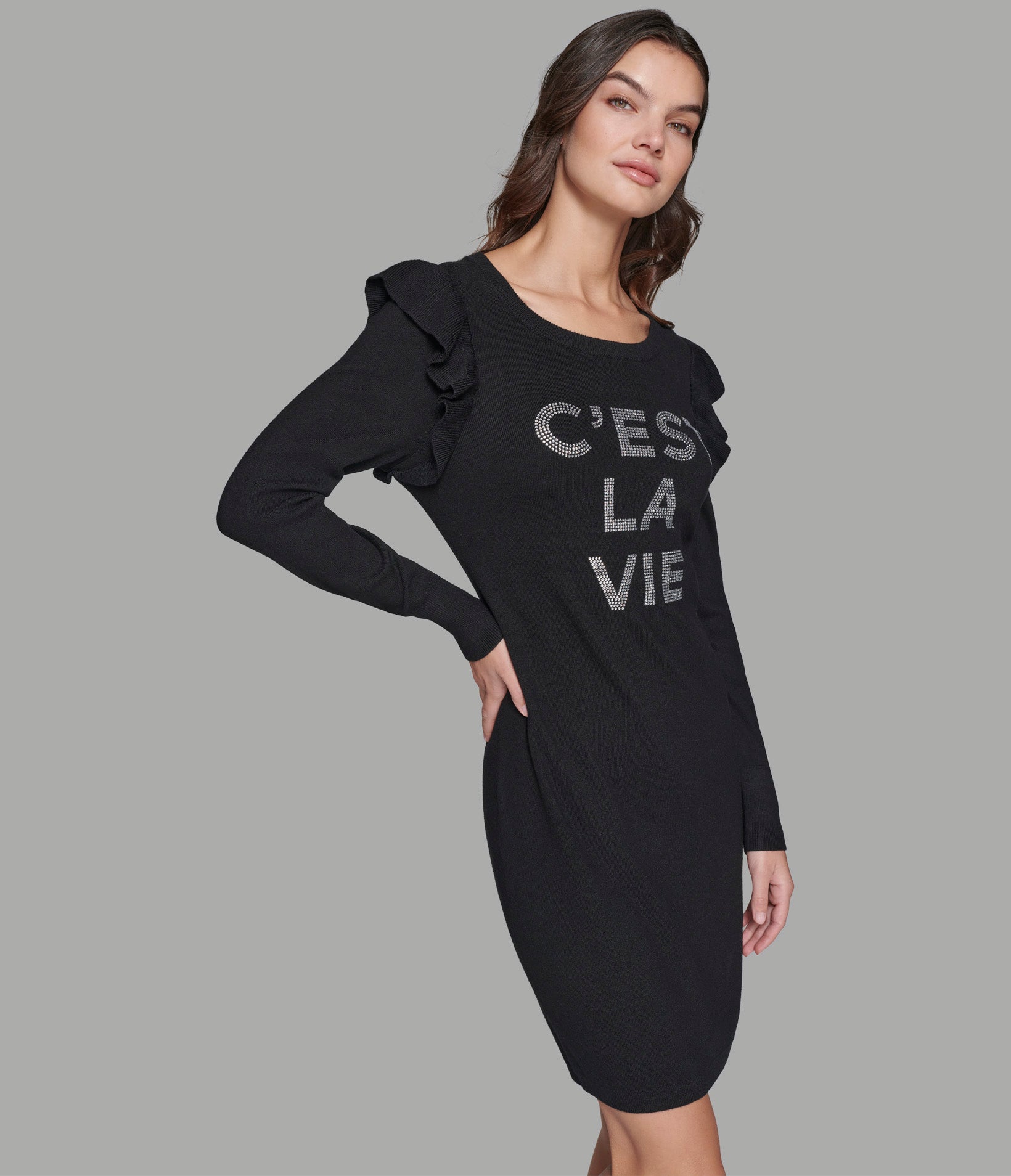 

Платье-свитер с рукавами c'est la vie KARL LAGERFELD PARIS, черный