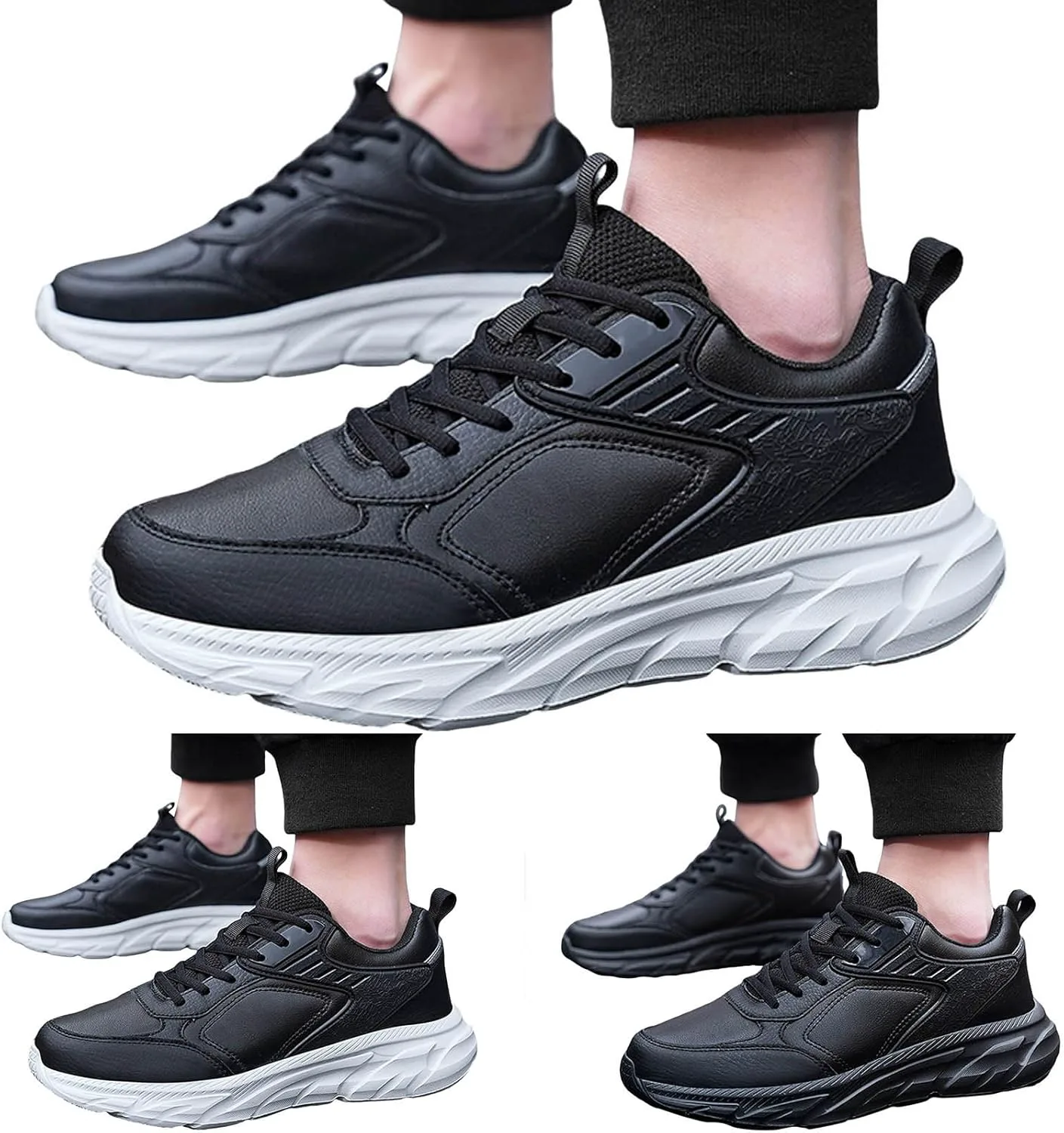 

Мужские повседневные туфли, модный новый дизайн, простой однотонный цвет, шнуровка, толстая подошва, кроссовки для мужчин Generic, черный