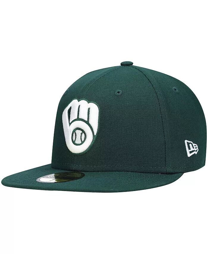 

Мужская зеленая приталенная шляпа с логотипом Milwaukee Brewers, белая 59Fifty New Era