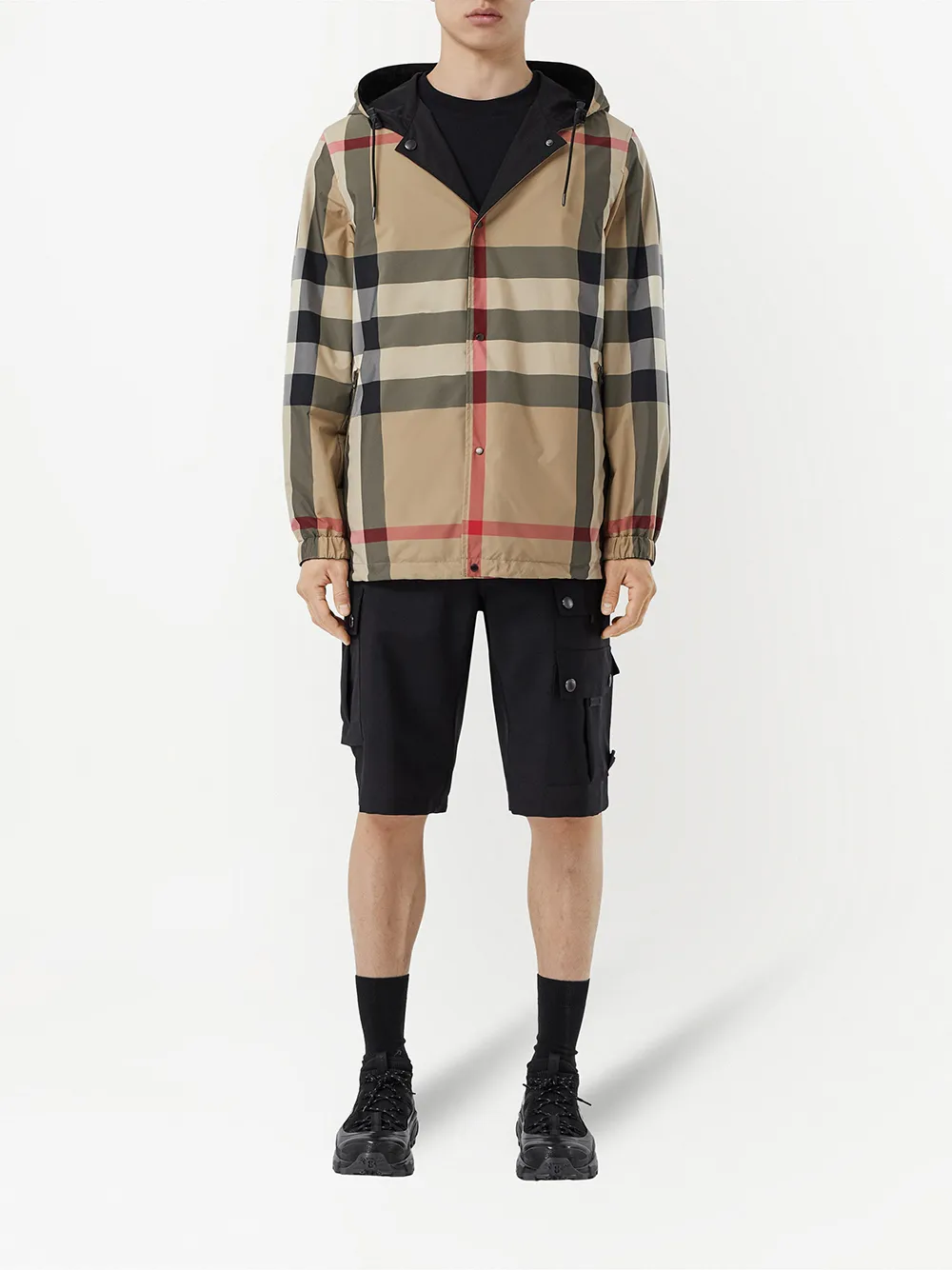 Куртка двусторонняя BURBERRY в клетку с капюшоном, черный — фото 2