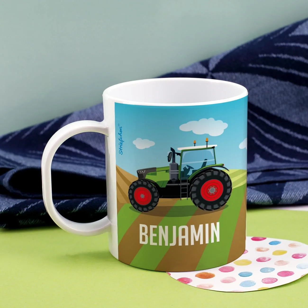 Детская кружка с именем для мальчиков Striefchen Plastic – дизайн Tractor Green — фото 4